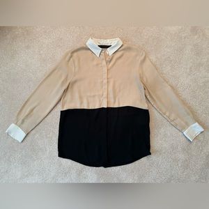 Zara Basic - Dress Shirt Blouse, Black/Beige